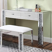 Glam Mirrored Vanity Desk with Faux Diamond Inlay