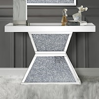 Glam Mirrored Console Table with Faux Diamond Inlay