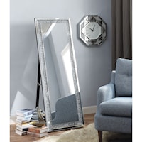 Glam Accent Floor Mirror with Faux Crystals