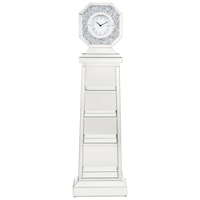 Glam Mirrored Grandfather Clock with Shelves and Faux Crystals