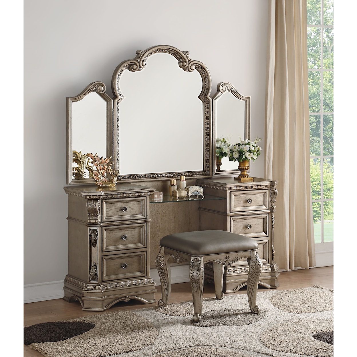 Acme Furniture Northville Vanity Desk and Mirror Set