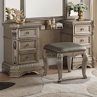 Traditional 6-Drawer Vanity Desk with 1 Glass Shelf