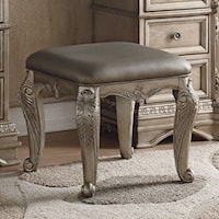 Traditional Vanity Stool with Faux Leather Upholstery