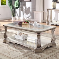 Traditional Coffee Table with 1 Shelf and Glass Top