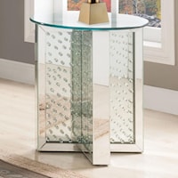 Round Glam End Table with Mirrored Base