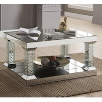 Glam Mirrored Coffee Table with Faux Crystal Inlay