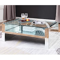 Glam Tempered Glass Top Coffee Table with Faux Crystal Accents