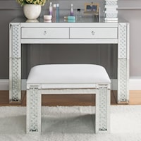 Glam Mirrored Vanity Desk with Faux Crystal Inlay