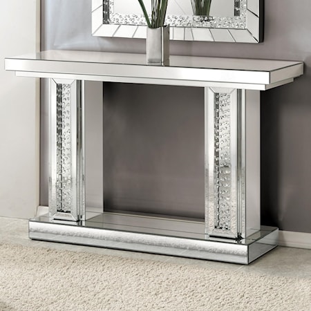 Glam Mirrored Console Table with Faux Crystal Inlay