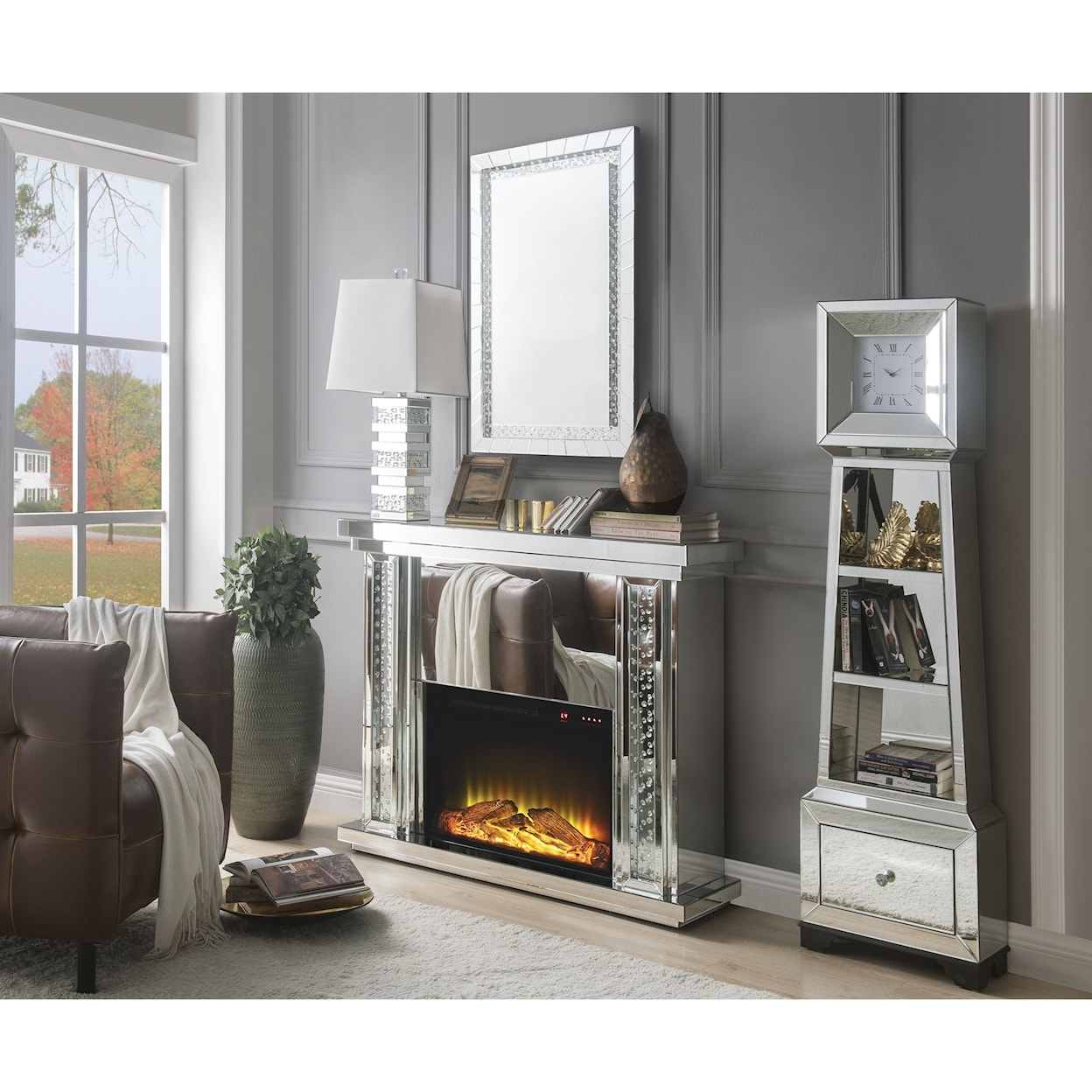 Acme Furniture Nysa AC/NYSA MIRRORED FIREPLACE | .