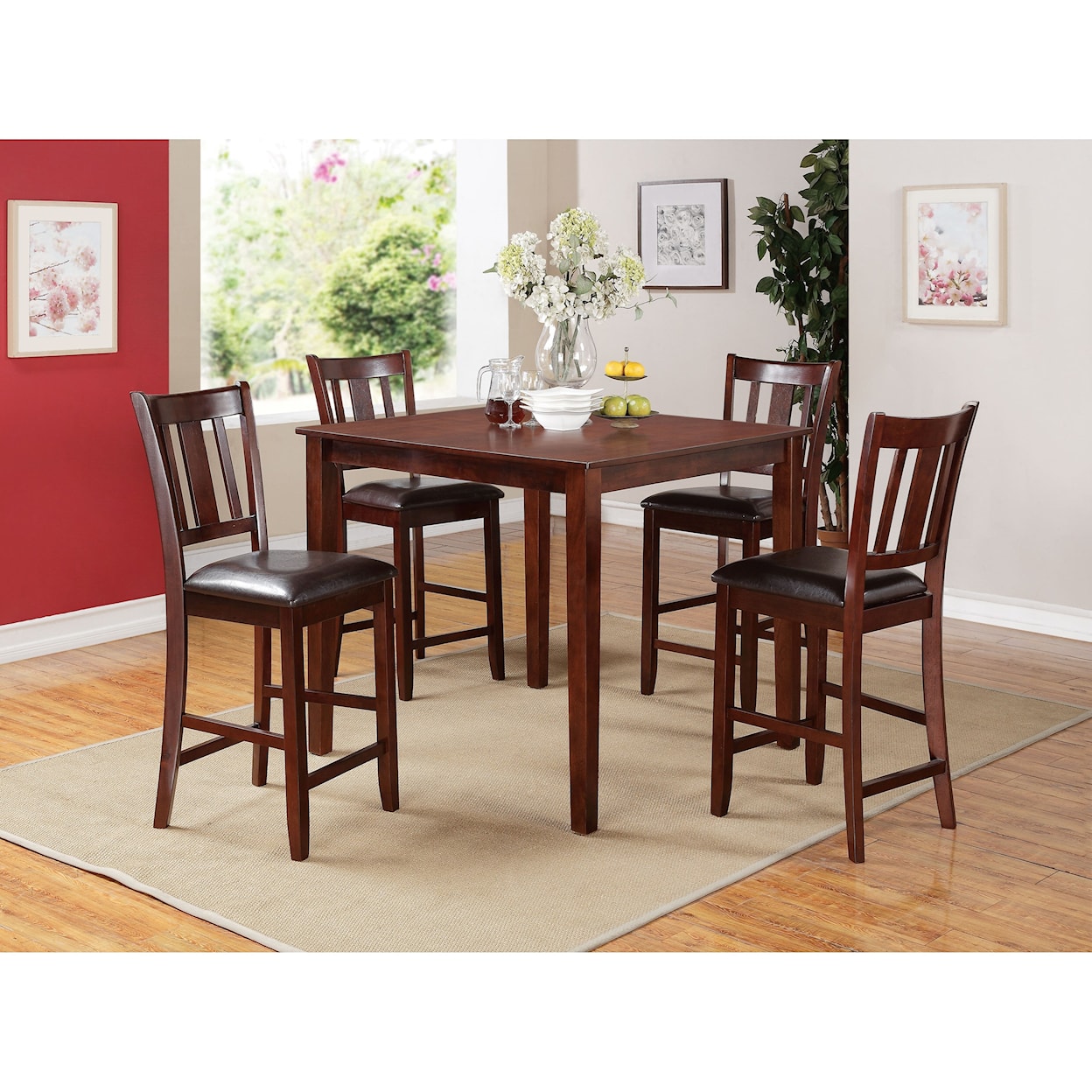 Acme Furniture Odran Counter Height Dining Set with 4 Chairs
