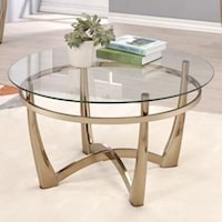 Contemporary Round Cocktail Table with Glass Top