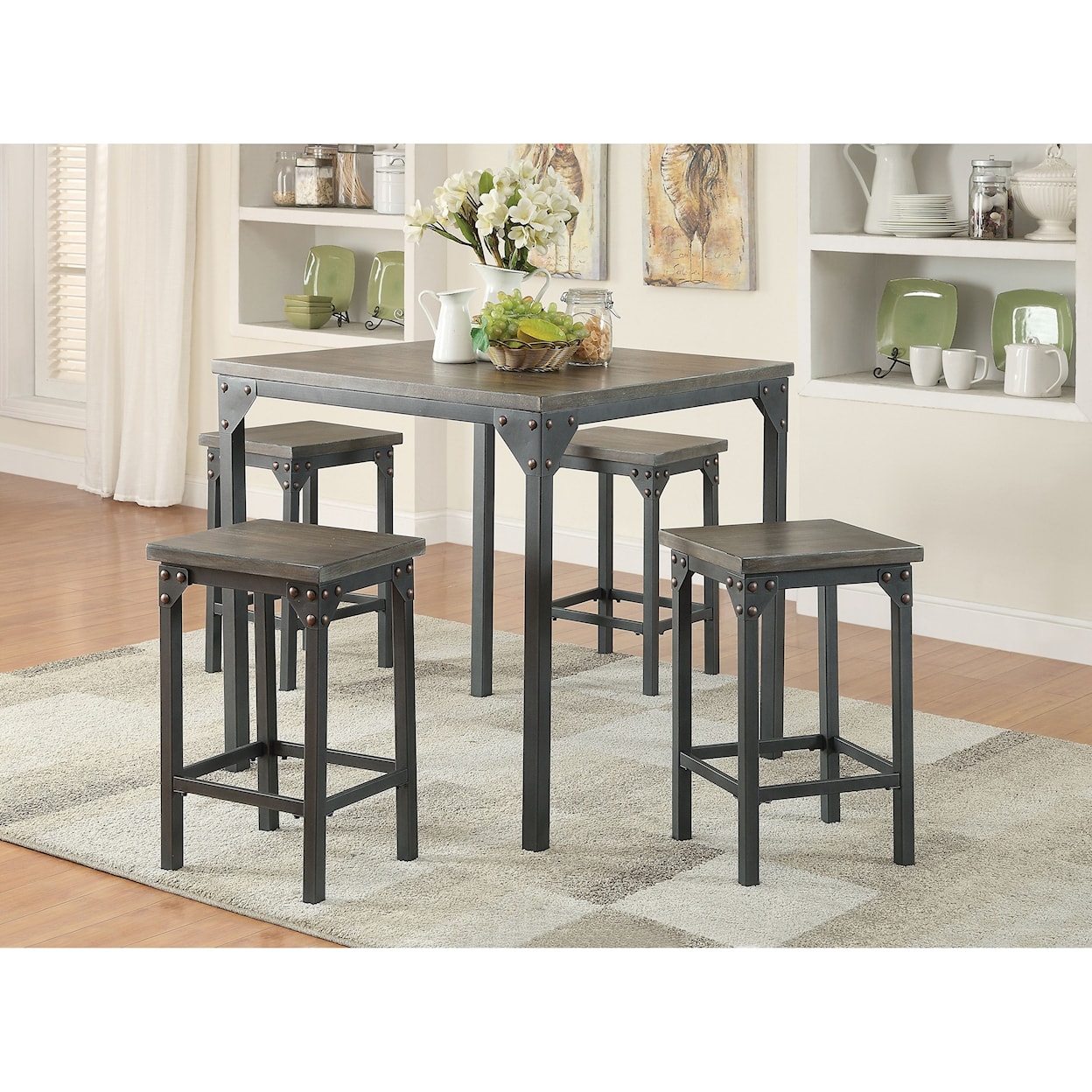 Acme Furniture Percie Counter Height Dining Set with 4 Stools