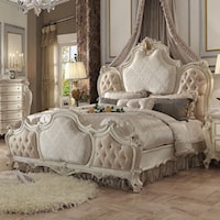 Traditional Queen Upholstered Bed with Tufting and Contrast Fabric Panels