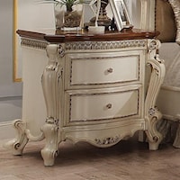 Traditional Antique White 2-Drawer Nightstand with Contrasting Top
