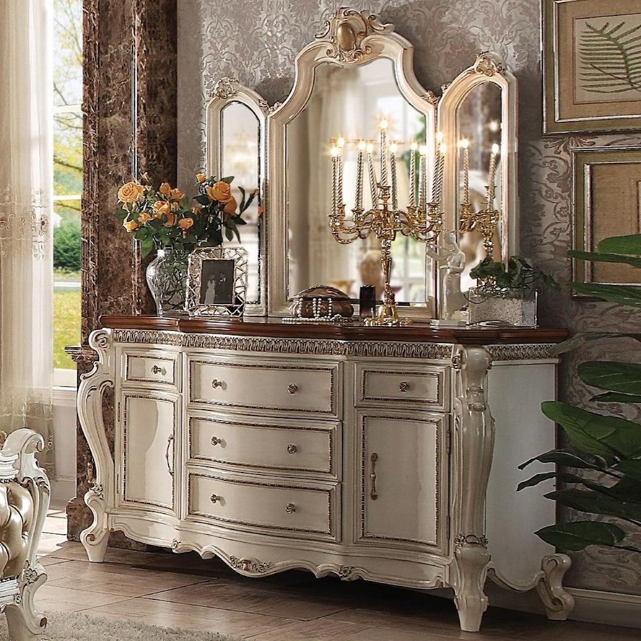 Acme Furniture Picardy Dresser + Mirror Set