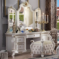 Traditional Antique White Vanity Desk and Mirror Set