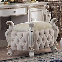 Traditional Tufted Vanity Stool with Two Tone Upholstery