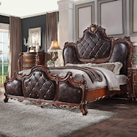 Traditional California King Bed with Faux Leather Upholstery