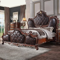 Traditional King Bed with Faux Leather Upholstery