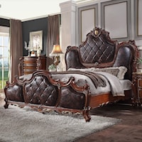 Traditional Queen Bed with Faux Leather Upholstery