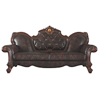 Traditional Faux Leather Sofa w/ 3 Pillows