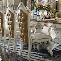 Traditional Dining Side Chair with Two Tone Upholstery and Nailheads