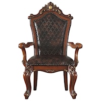 Traditional Arm Chair with Faux Leather Upholstery and Nailheads