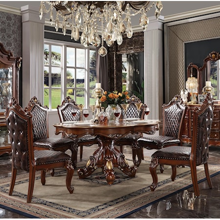 Traditional 7-Piece Dining Set with Round Table