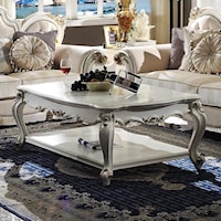 Traditional Rectangular Coffee Table with Ornate Carvings and 1 Shelf