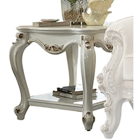 Traditional Square End Table with Ornate Carvings and 1 Shelf