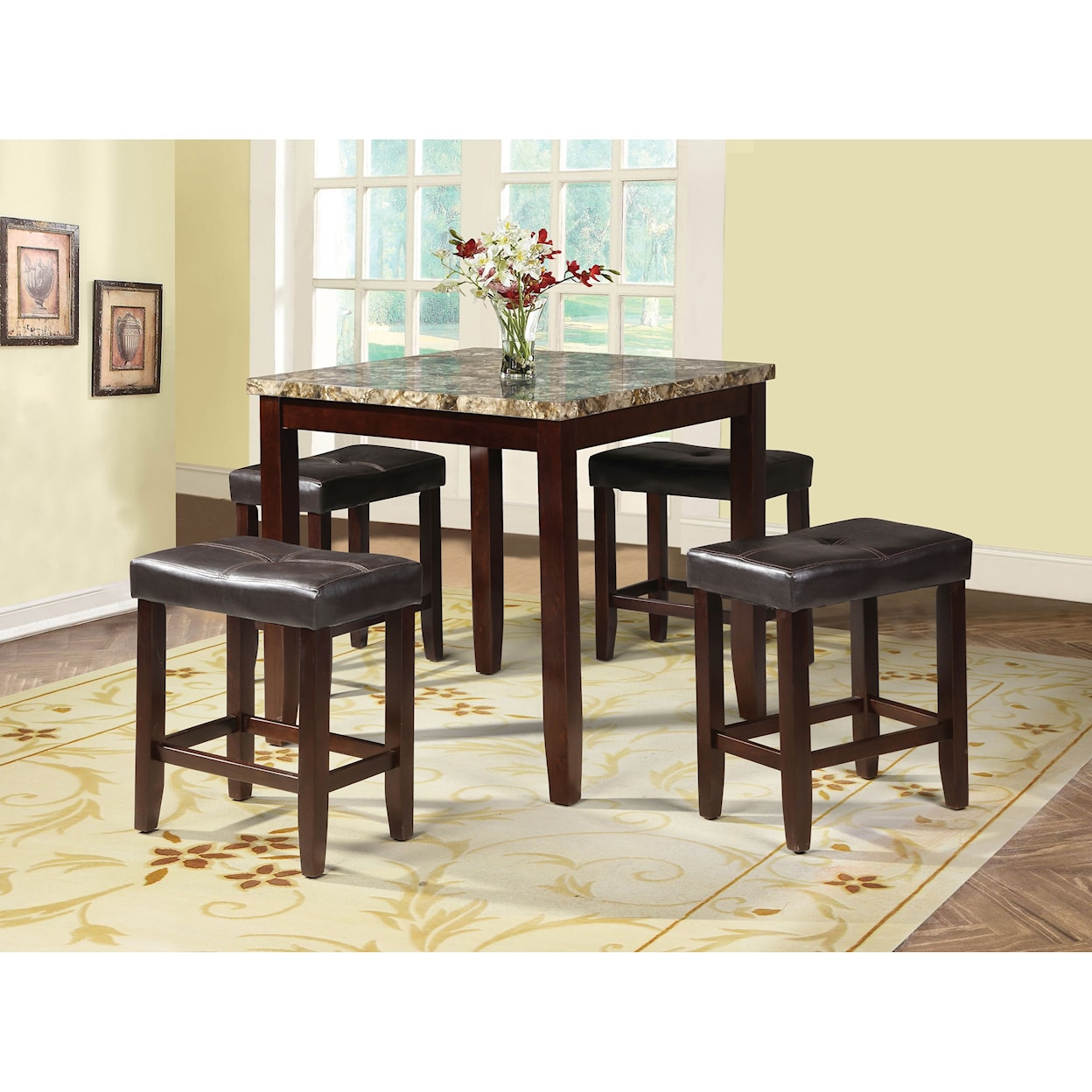 Acme Furniture Rolle Counter Height Dining Set with 4 Chairs