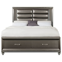 Glam King Bed with Footboard Storage and Upholstered Headboard