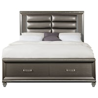 Glam Queen Bed with Footboard Storage and Upholstered Headboard