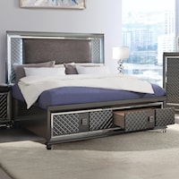 Glam Queen Bed with Footboard Storage and LED Lighting