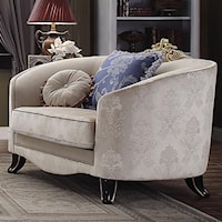 Traditional French Style Chair-and-1/2 with Carved Wood Detail and Pillows
