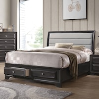 Transitional Queen Upholstered Bed with Channeled Headboard and 2 Drawers