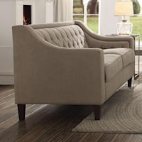 Transitional Tufted Loveseat with Sloped Arms