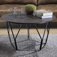 Industrial Coffee Table with Drum Shape Metal Base