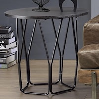Industrial End Table with Drum Shape Metal Base