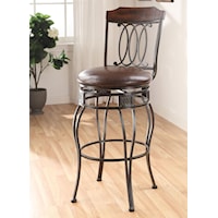 Traditional Swivel Bar Chair with Decorative Metal Lattice-Back