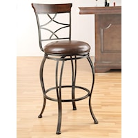 Traditional Swivel Bar Chair with Lattice Back and Wood Trim