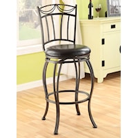 Traditional Swivel Bar Chair with Black Faux Leather Seat