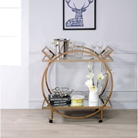 Circular Serving Cart with Mirror Glass & Champagne Finish