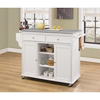 White Finish Kitchen Cart with Stainless Steel Top
