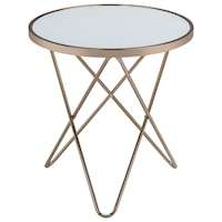 Contemporary Round End Table with White Frosted Glass Top