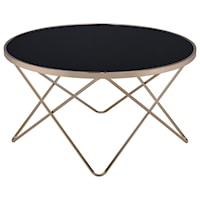 Contemporary Round Coffee Table with Black Glass Top