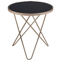 Contemporary Round End Table with Black Glass Top
