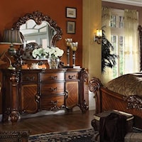 Dresser and Mirror Set with Carved Wood Details