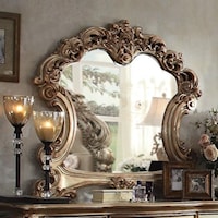 Dresser Mirror with Curved Frame and Wood Carved Detail